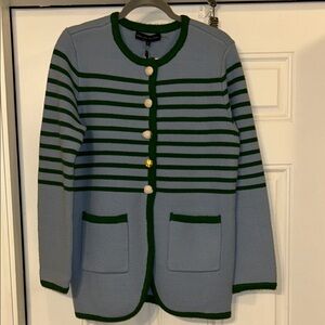 Striped Cardigan with Green Accents